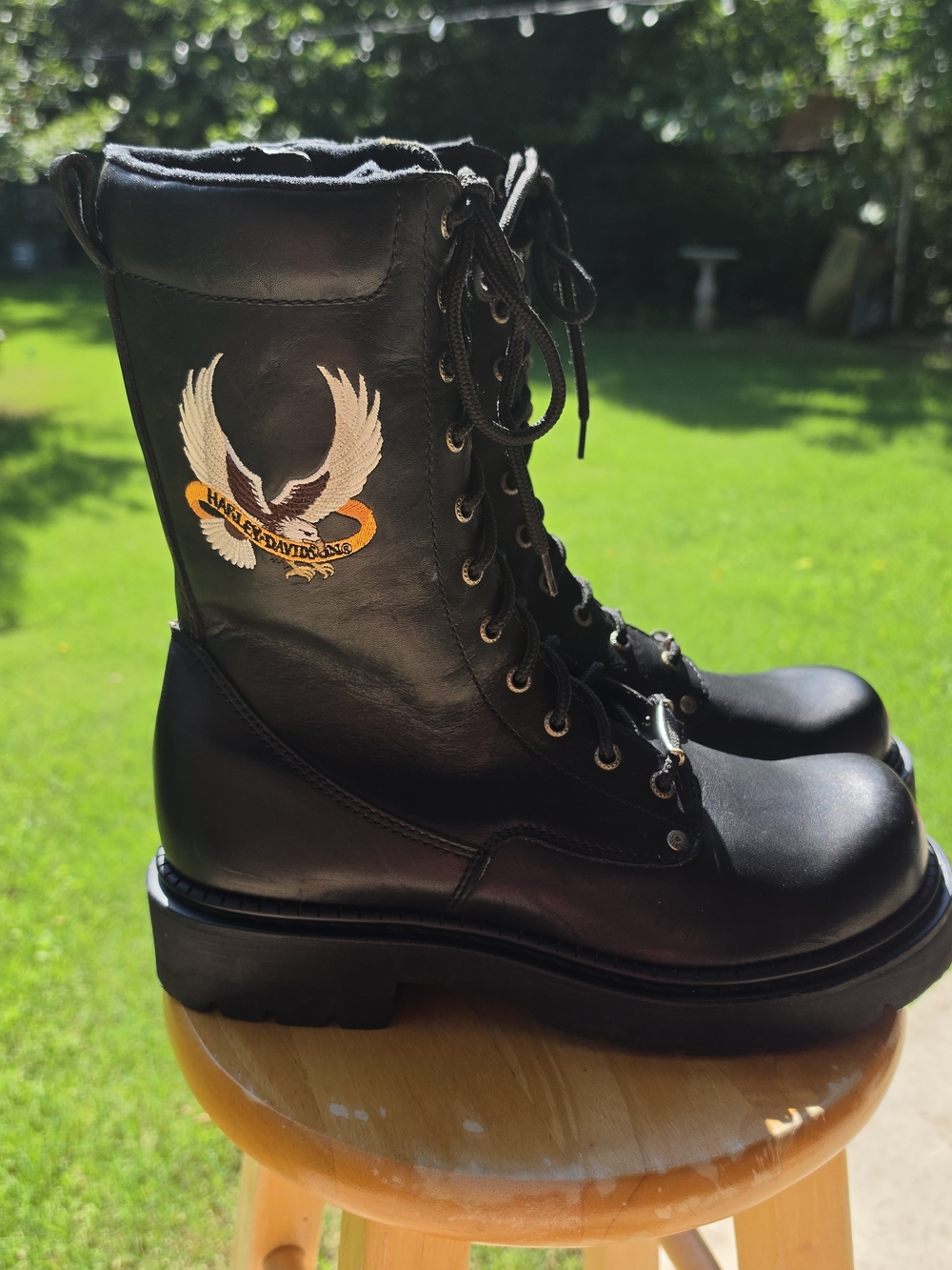 Harley-Davidson Black Lace-Up Leather Combat Boots for Men Size 10